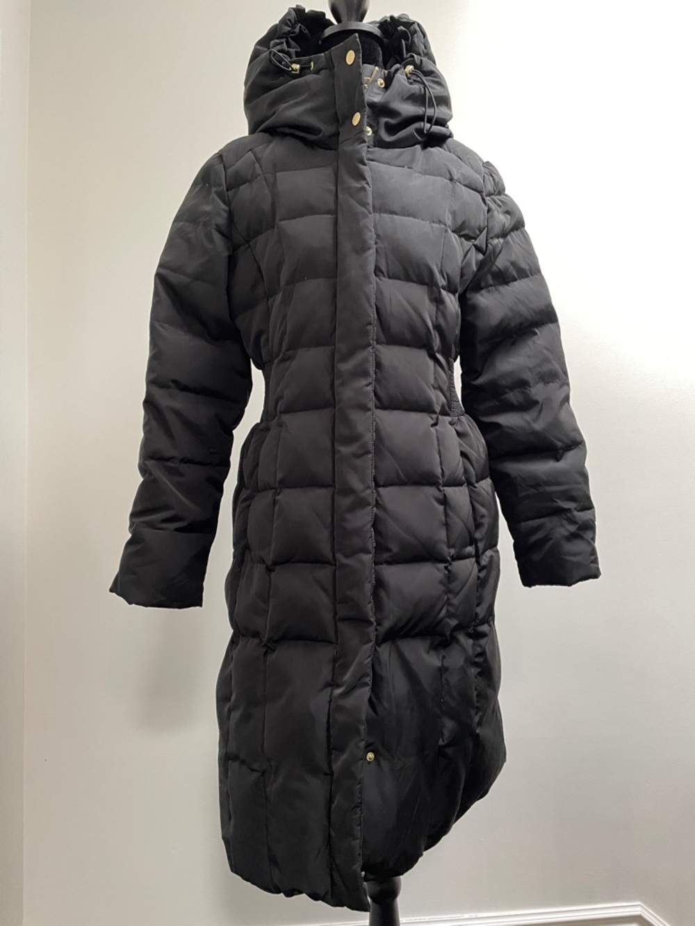 Cole Haan Signature Down Puffer Coat Black Hooded Long Jacket Size M